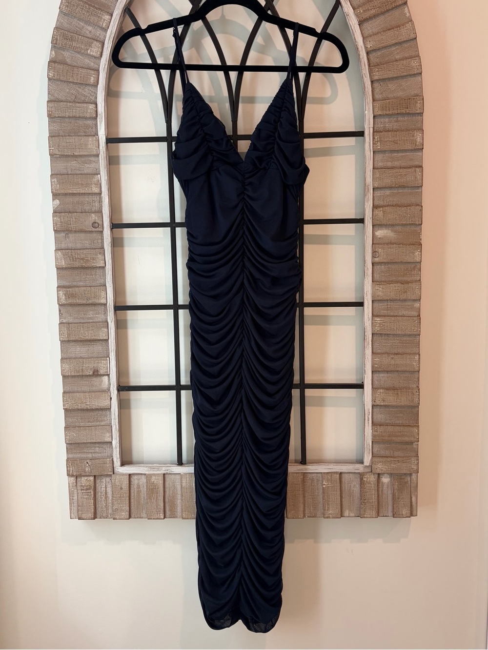 Fashion Nova Navy Ruched Spaghetti-Strap Maxi Dress